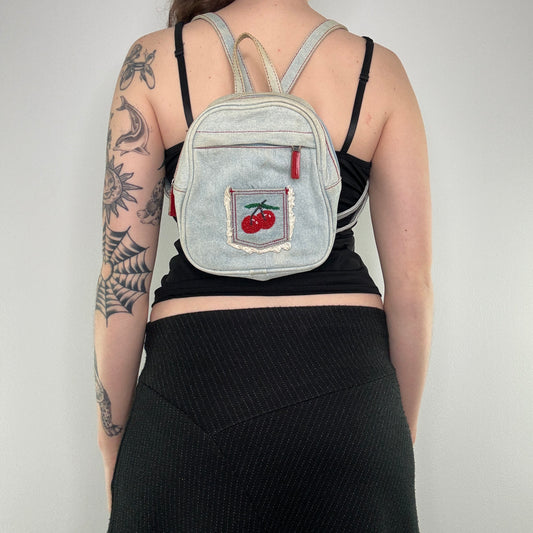 Y2K cherry denim mini backpack