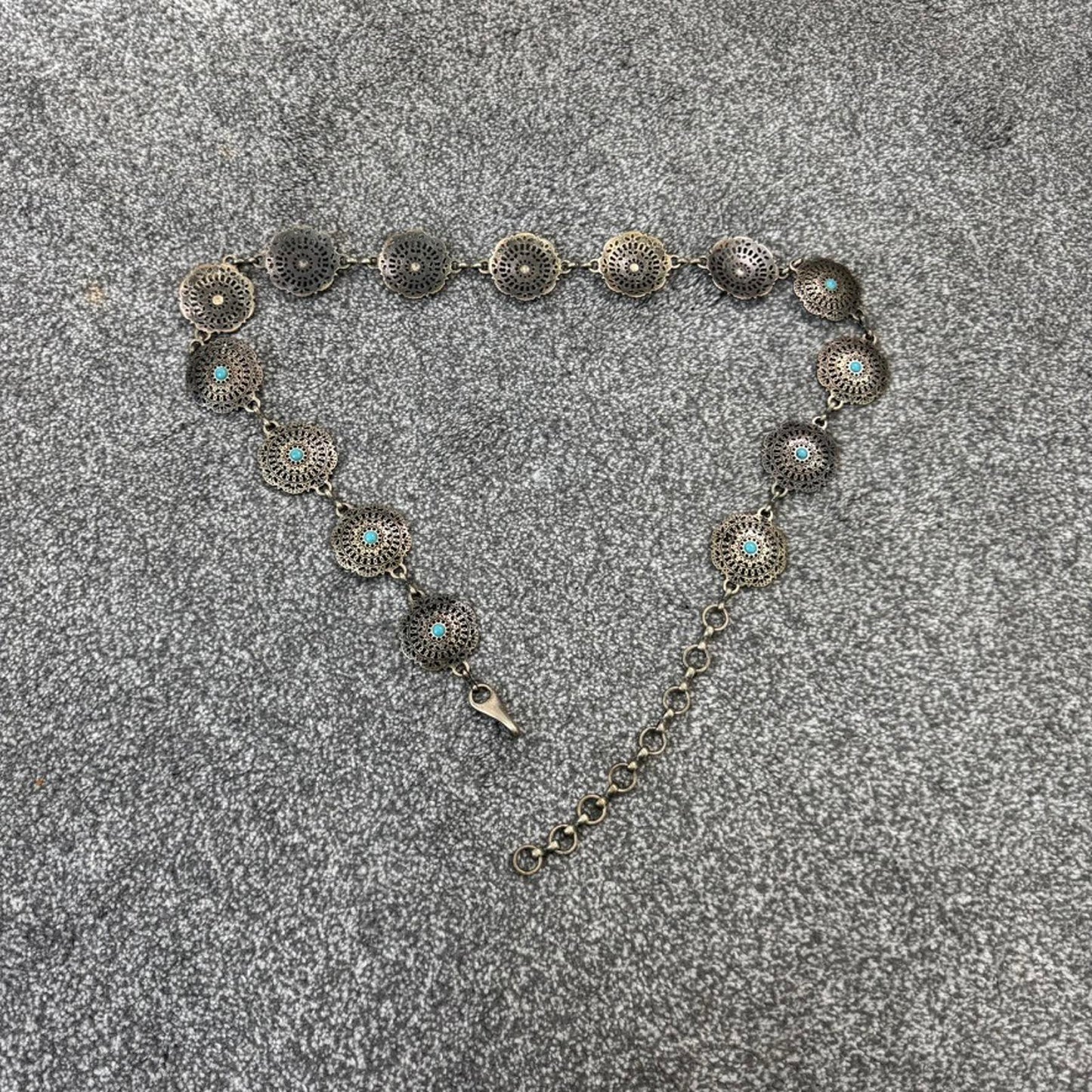 Y2K vintage disc circle metal belt silver blue chain boho