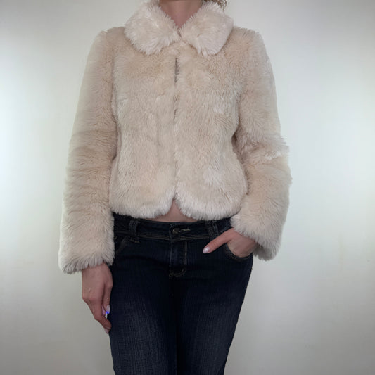 Y2K vintage white faux fur coat collar short jacket