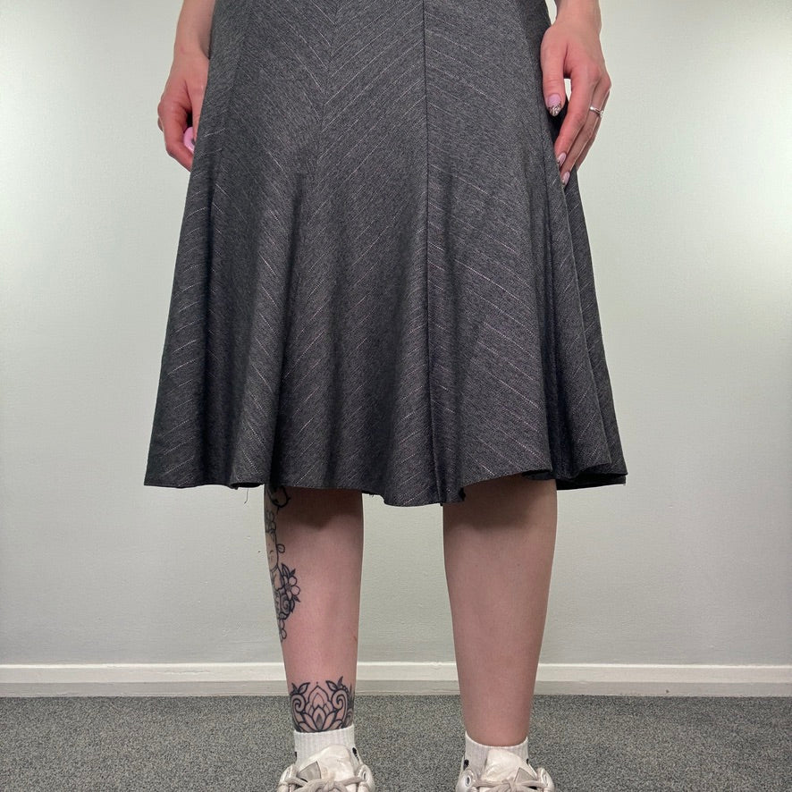 Y2K vintage grey sparkly pinstripe midi skirt