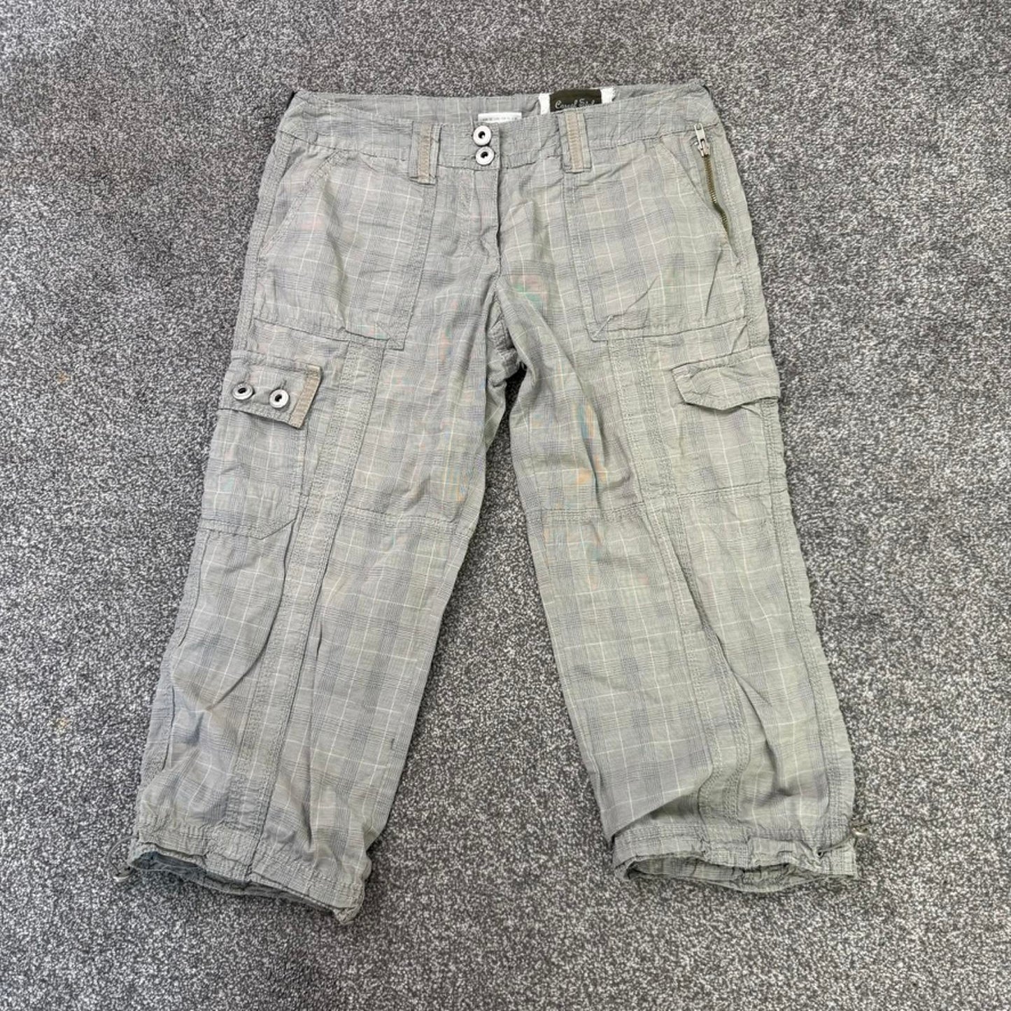 Y2K vintage low rise cropped cargo trousers capri crop plaid tartan toggle