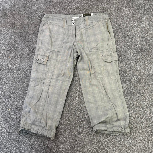 Y2K vintage low rise cropped cargo trousers capri crop plaid tartan toggle