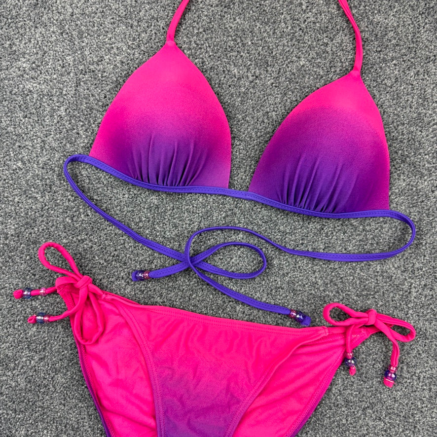 Y2K pink purple ombre push up bikini halter neck top bottoms set