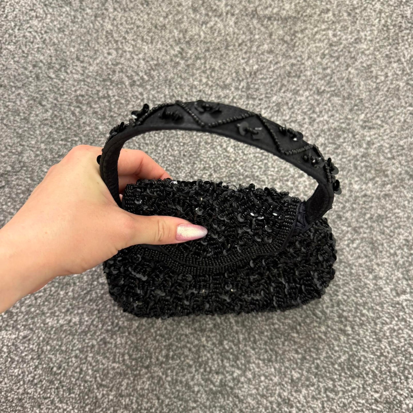 Y2K vintage mini micro handbag sequin embellished black beaded evening wedding