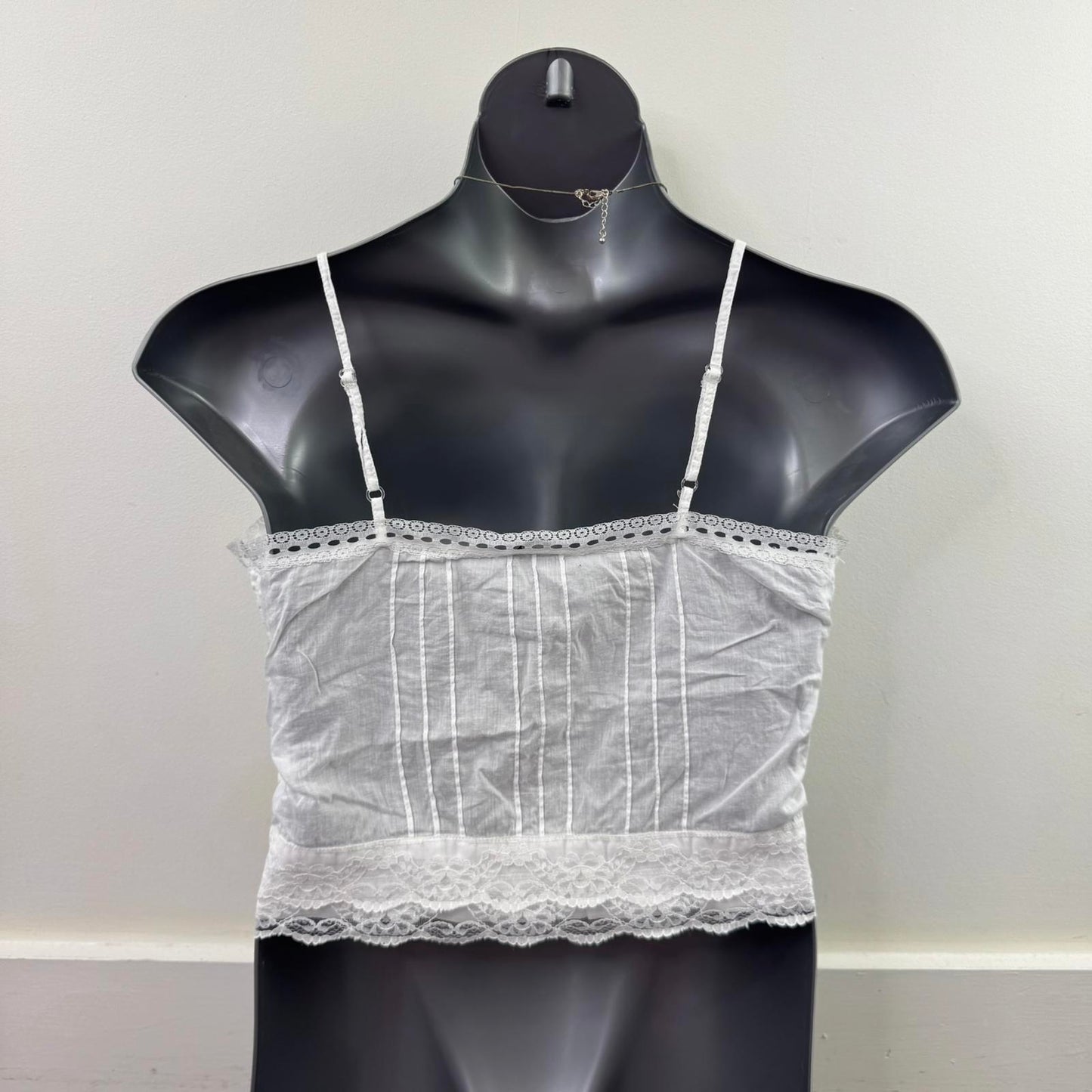 Y2K vintage coquette cotton cami top lace trim strappy button up