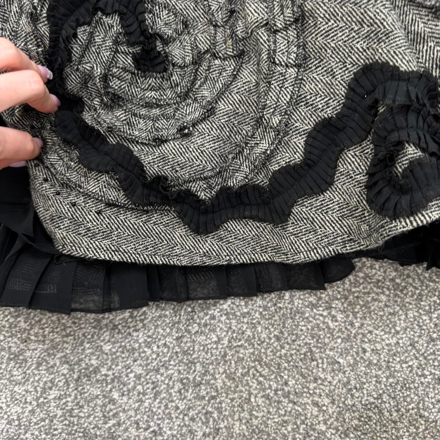 Y2K vintage Per Una wool blend maxi skirt a line frill hem pleated herringbone