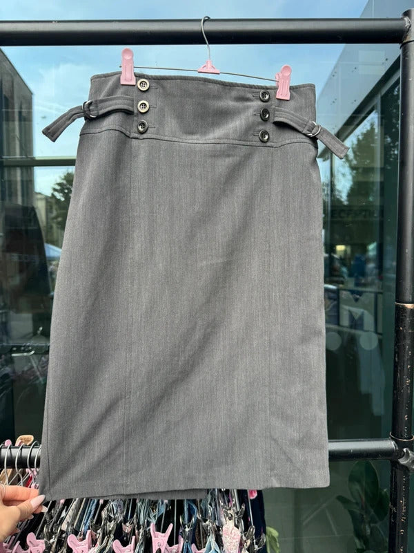 Y2K vintage midi skirt office buttons knee length