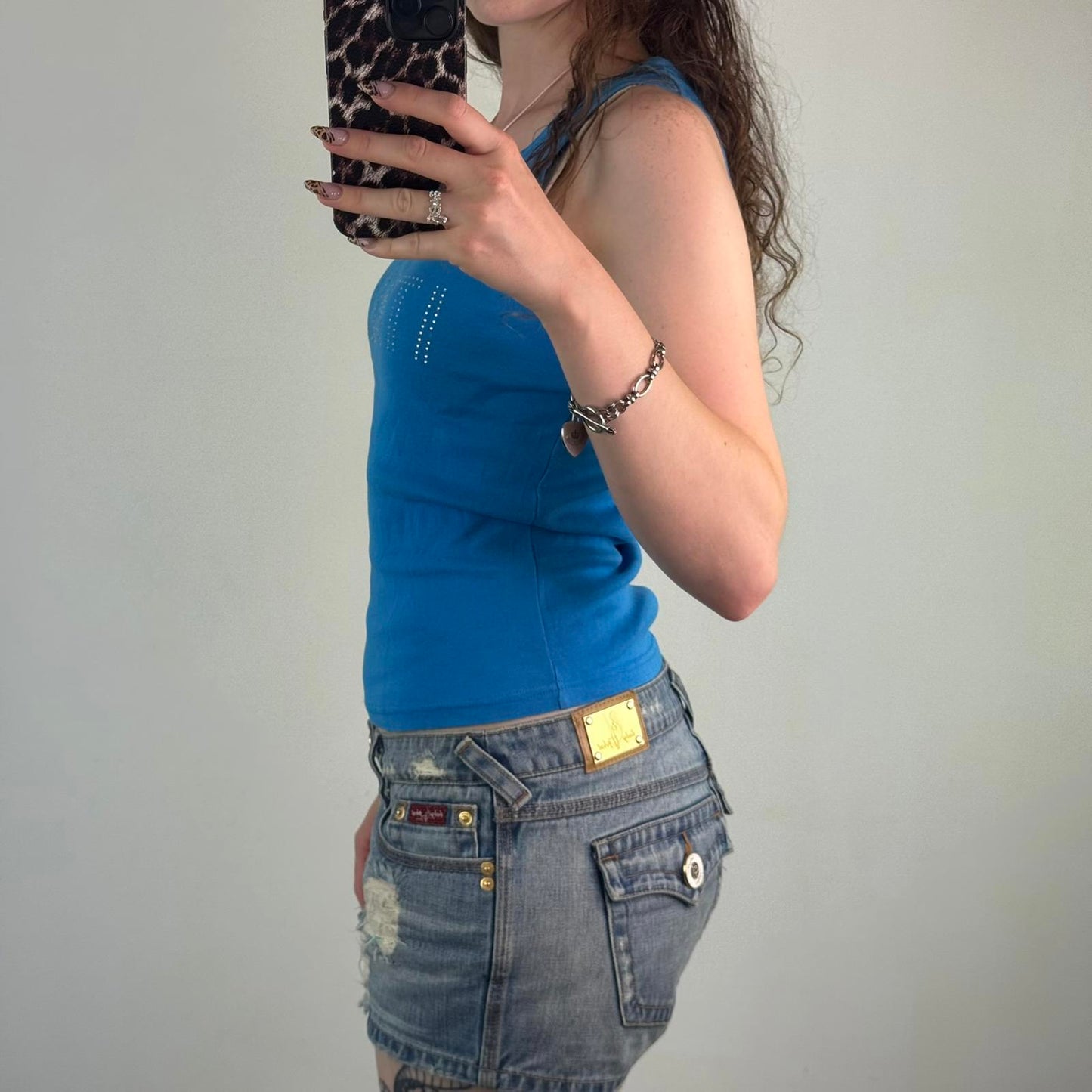 Y2K vintage rhinestone Italia Italy tank top rhinestone blue spell out