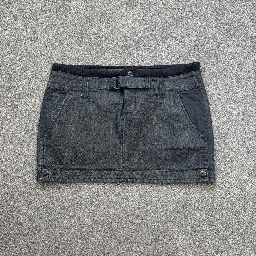 Y2K vintage low rise mini skirt buckle dark denim