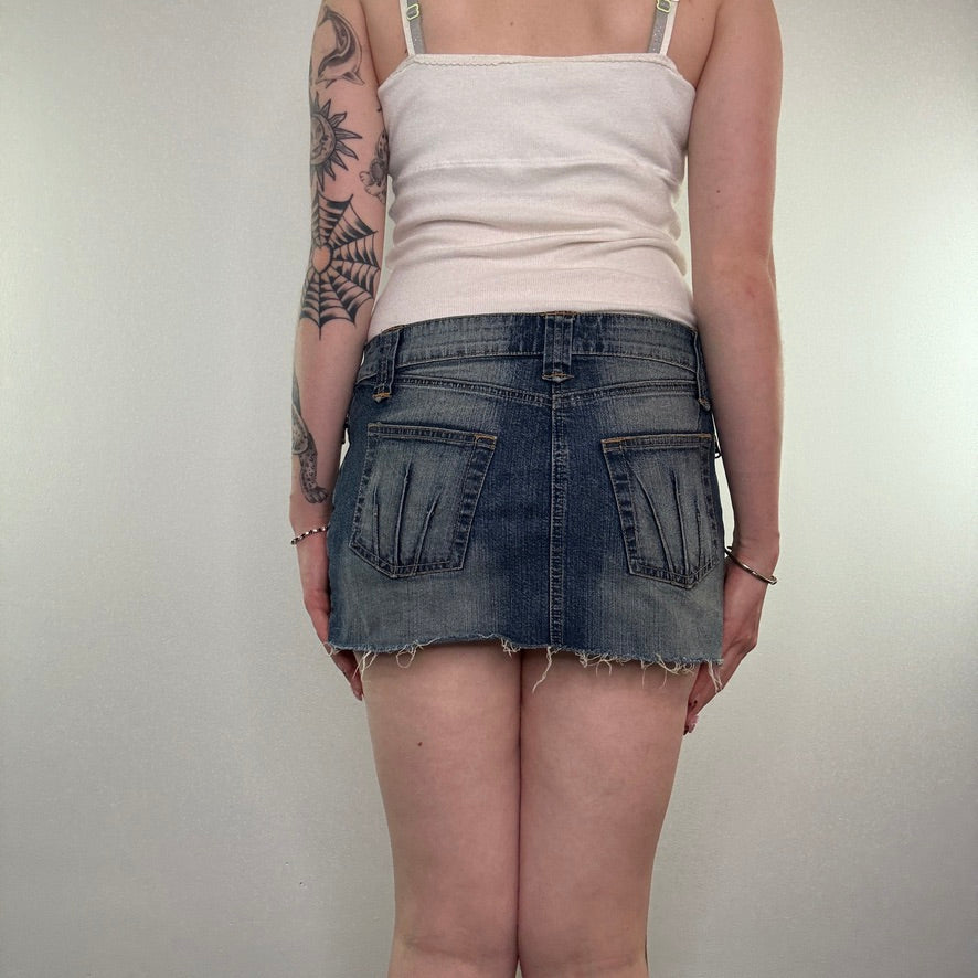 Y2K vintage low rise faded denim fraying hem mini skirt