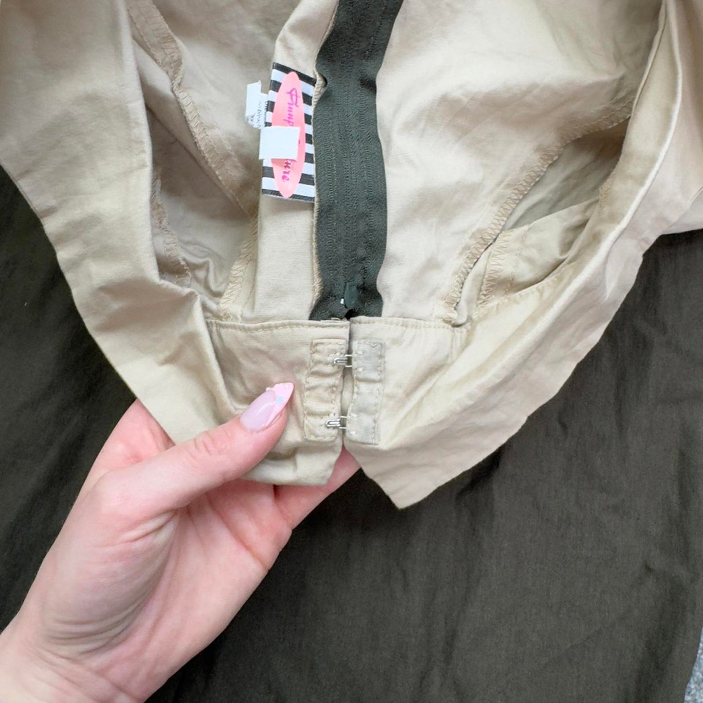 Pinup Couture military dress midi rockabilly stretchy fitted khaki beige