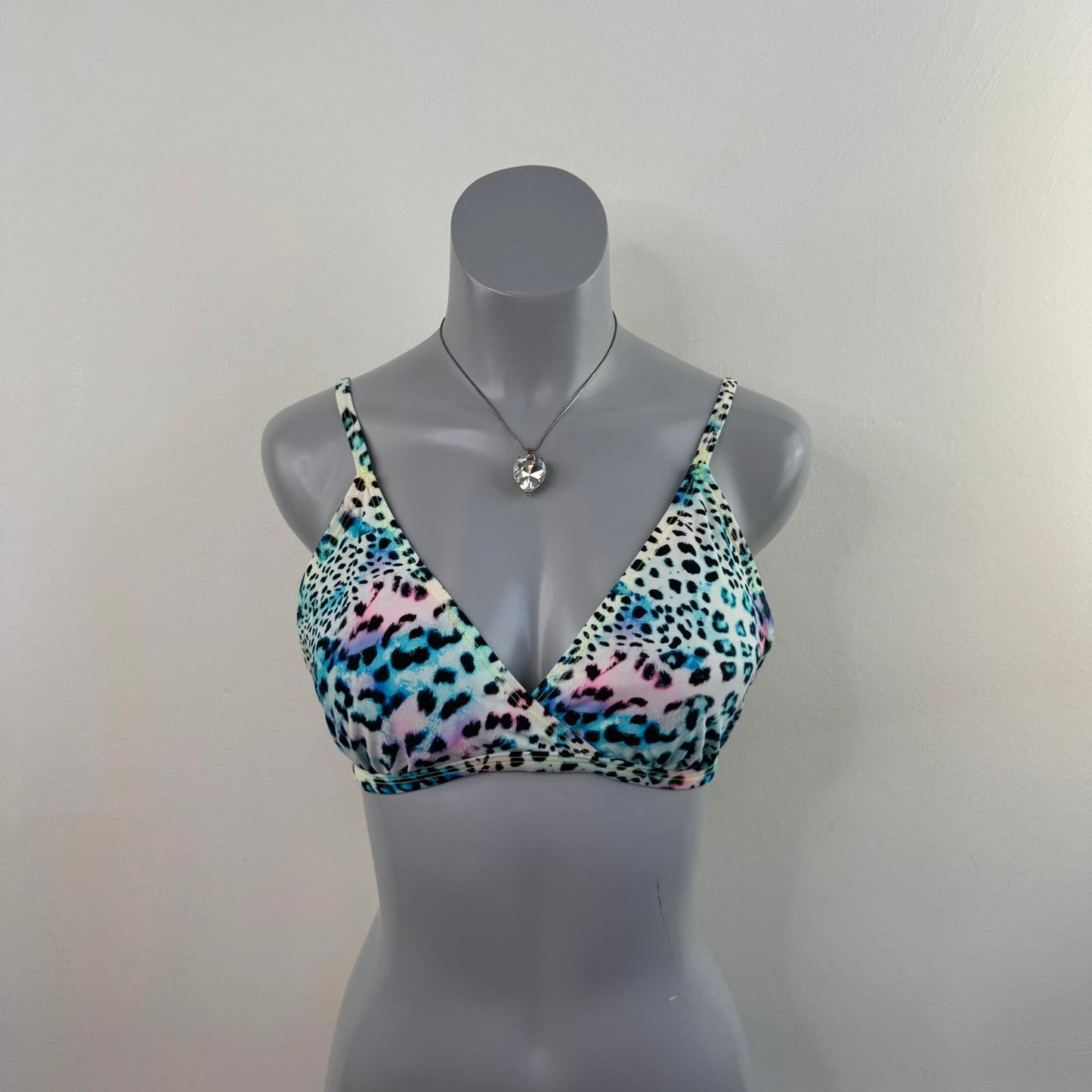 Leopard print rainbow multicolour bikini top swimwear