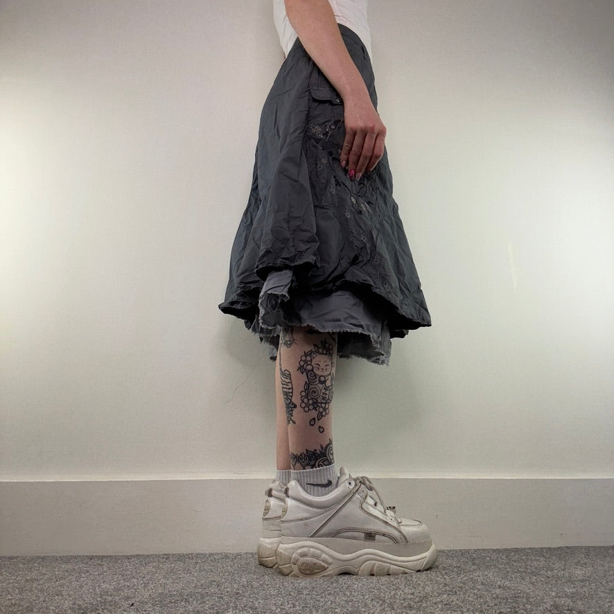 Y2K vintage grey midi skirt floaty archive floral embroidered
