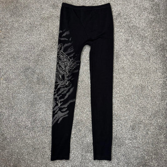 Y2K vintage tiger rhinestone leggings side graphic print stretchy mid rise