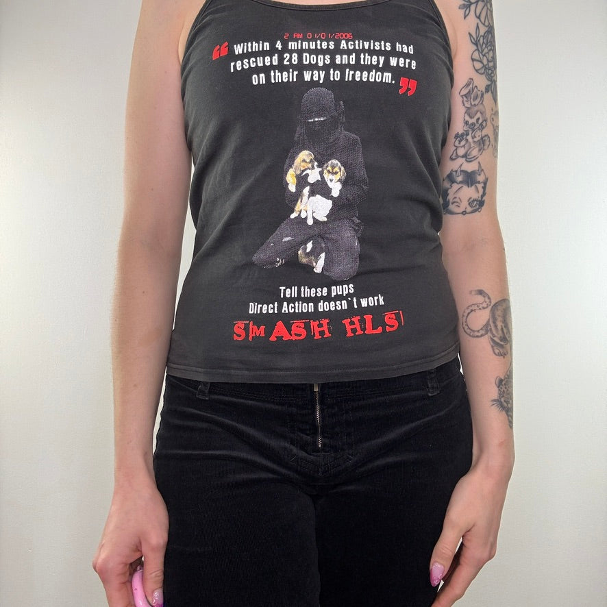 Y2K vintage cami top activist animal rights cruelty beagle graphic print