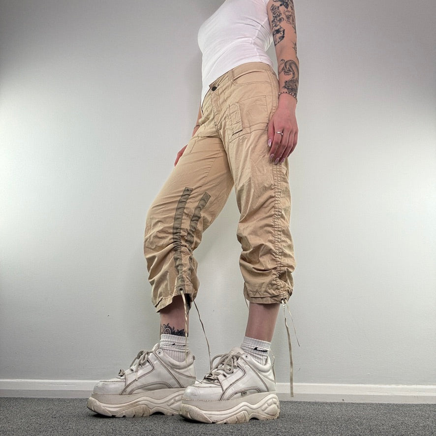 Y2K low rise lace up baggy capri cargo trousers