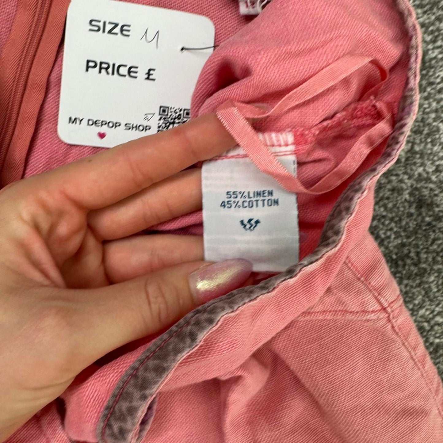 Y2K vintage linen/ cotton salmon pink maxi skirt curved hem