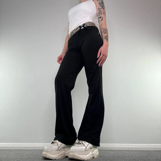 Y2K vintage leopard print waistband bow flare yoga pants leggings wide leg