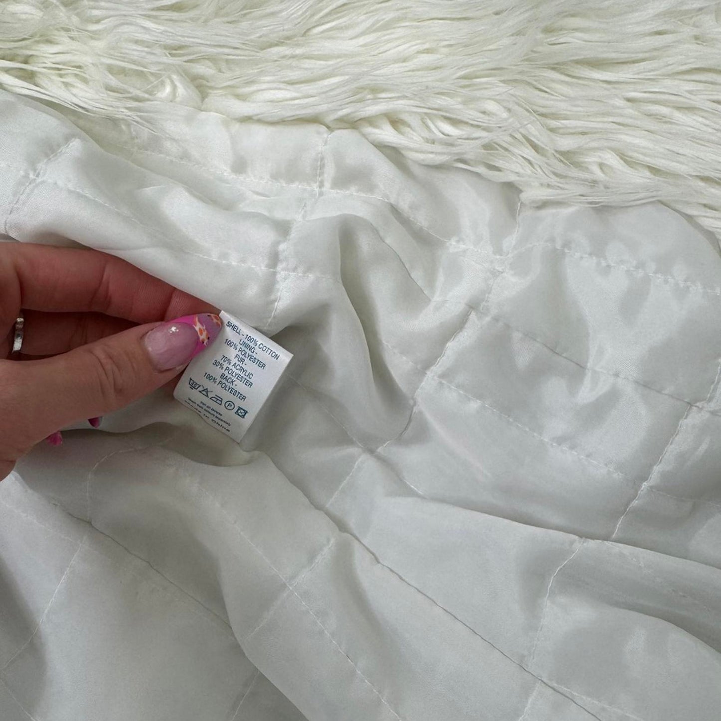 Y2K vintage afghan faux fur trim coat button up soft touch jacket white size 10