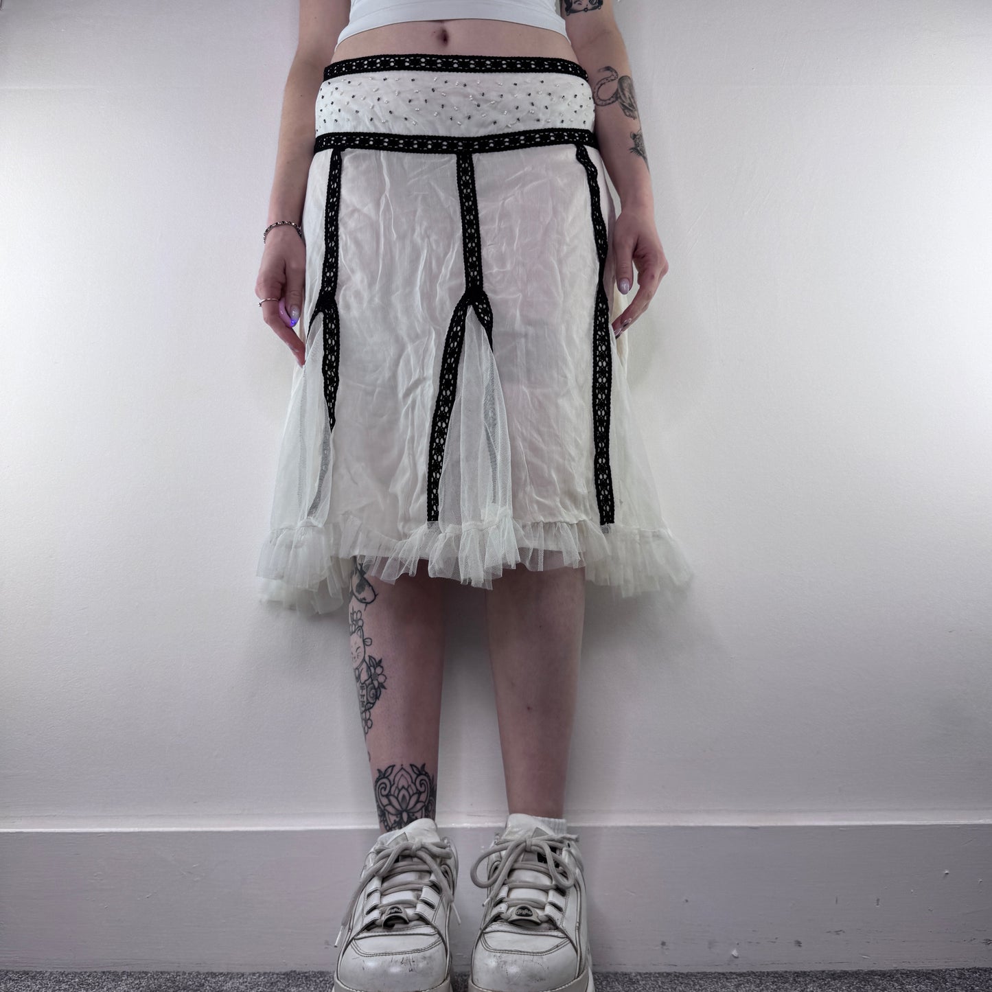 Y2K vintage frilly beaded midi skirt