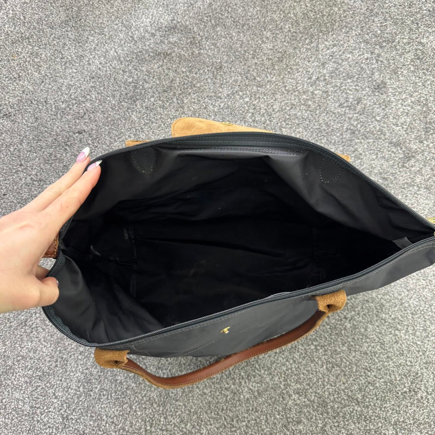 Longchamp large shoulder bag navy brown shopper