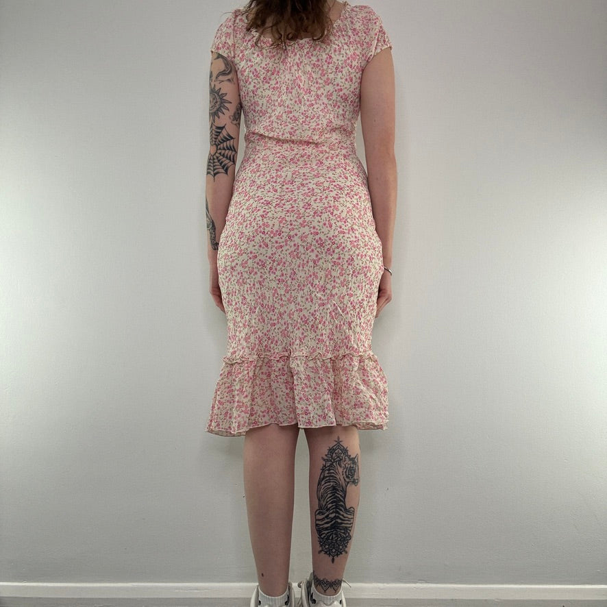 Y2K ditsy floral frilly milkmaid midi dress