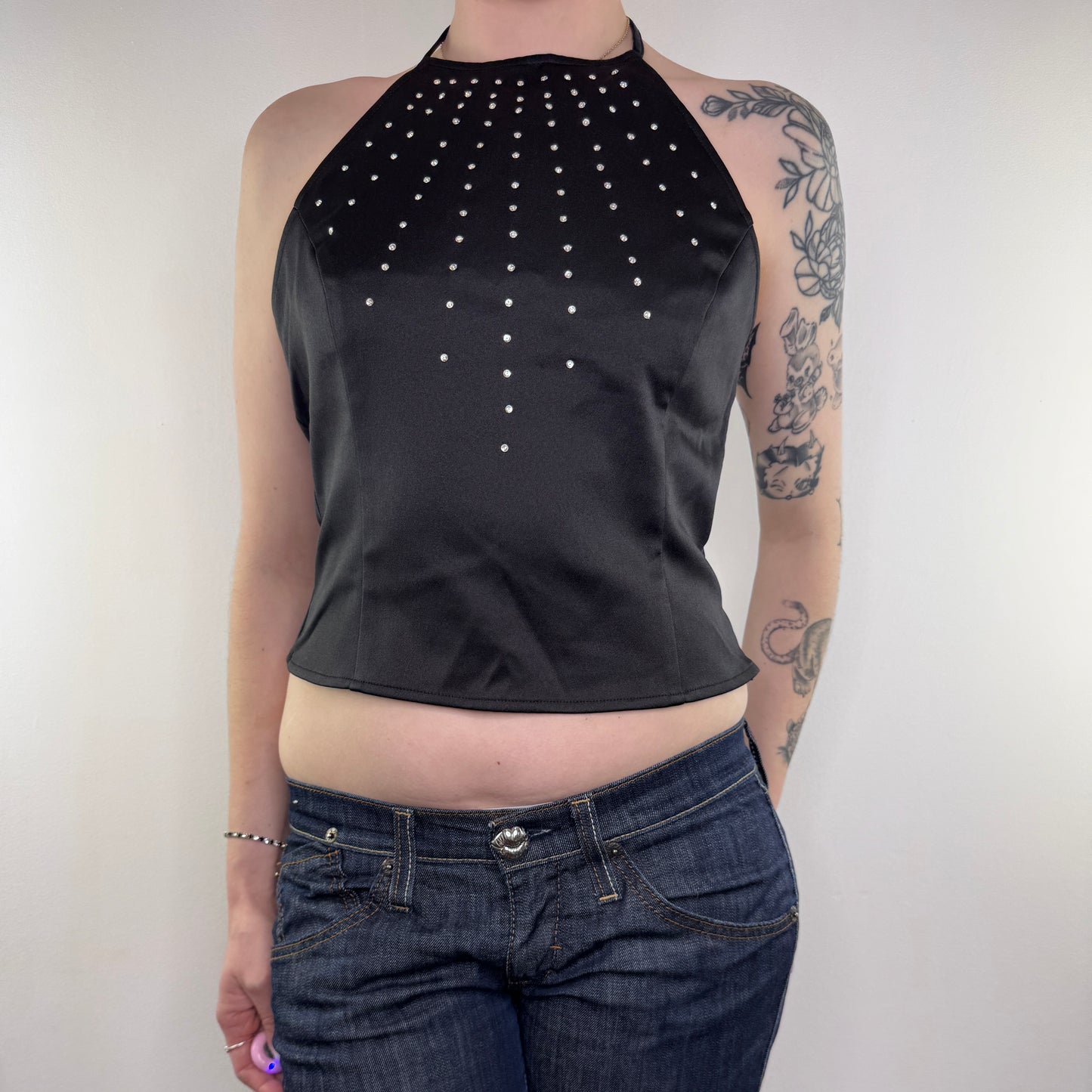 Y2K vintage rhinestone halter neck top