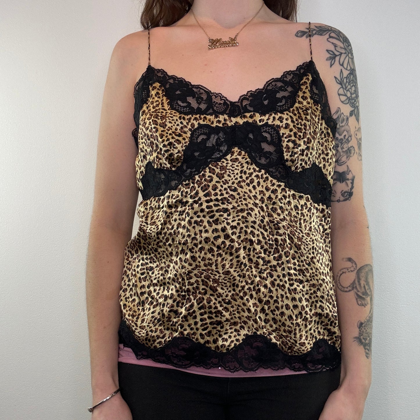 Y2K leopard silk cami top