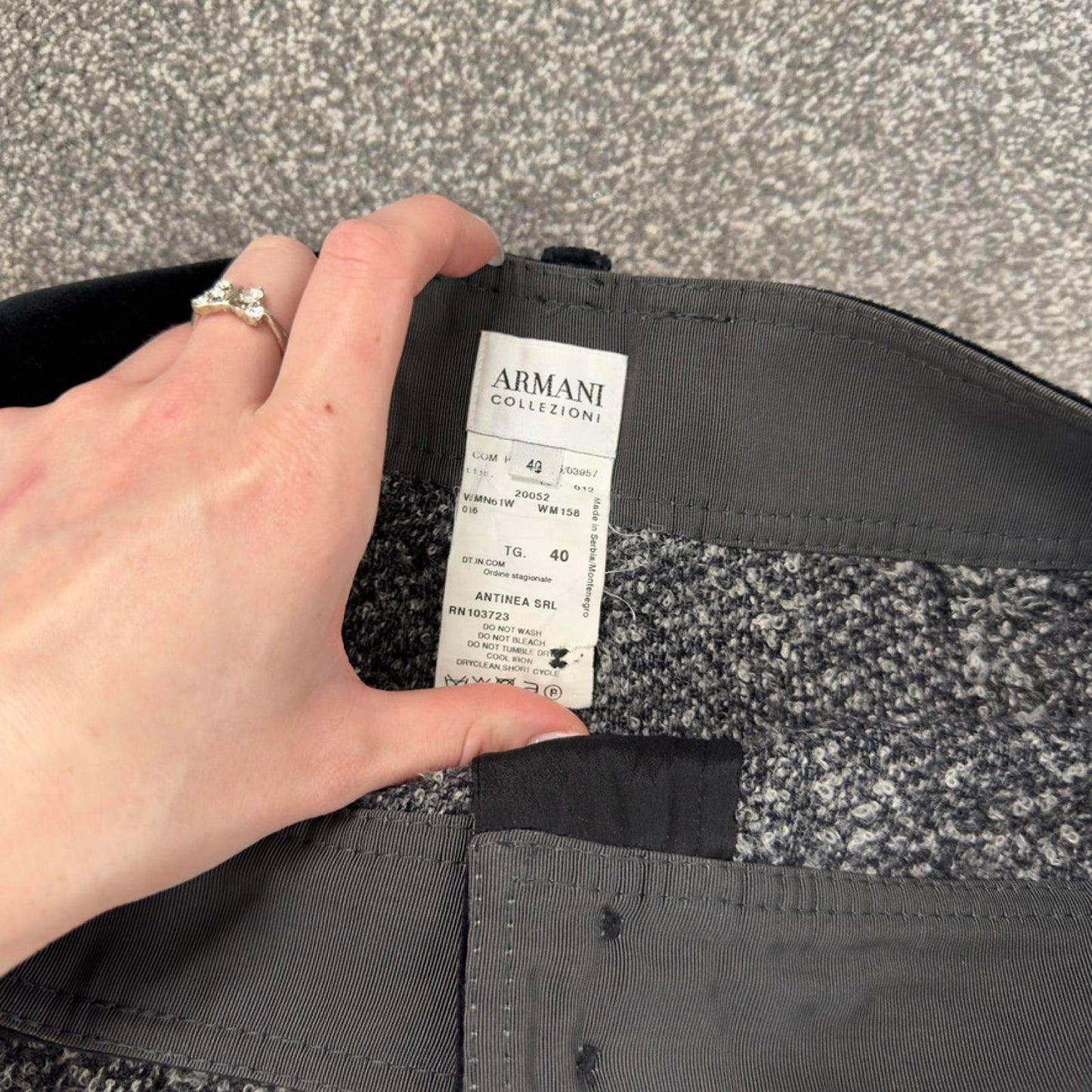 Armani Collezioni midi skirt wool a line velvet trim waistband office formal