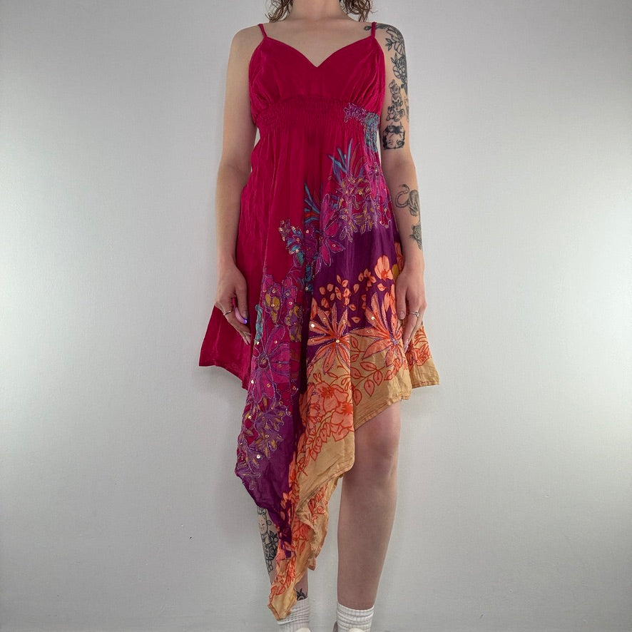 Y2K asymmetrical floral sequin floaty fairy maxi dress