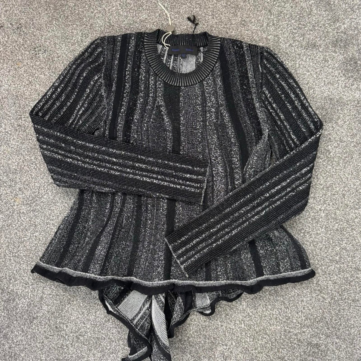 Proenza Schouler Ottoman Metallic Peplum Heavy Knit Top Ruffle Detail