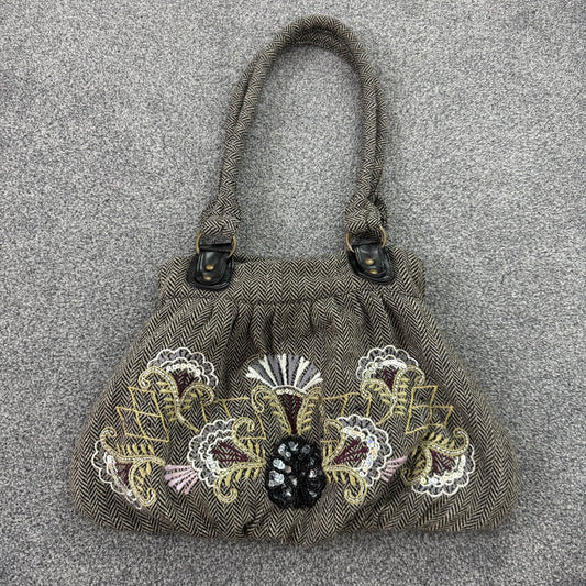 Y2K vintage tweed chevron floral sequin shoulder bag