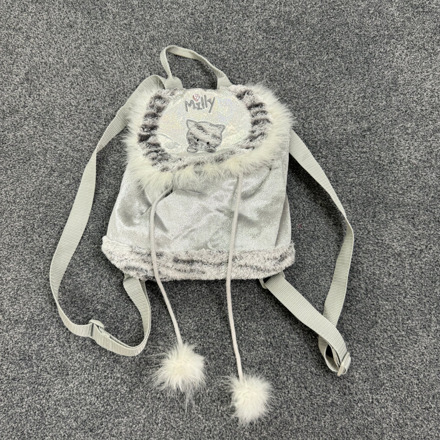 Y2K tabby cat fluffy sparkly rucksack