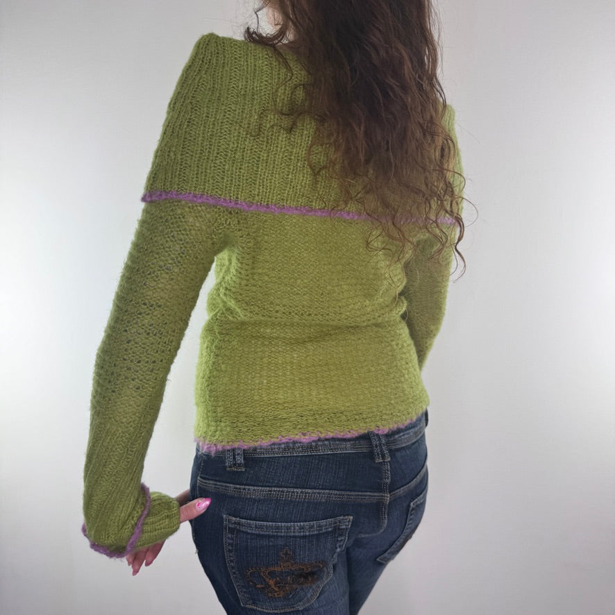 Y2K vintage off the shoulder flower knit jumper