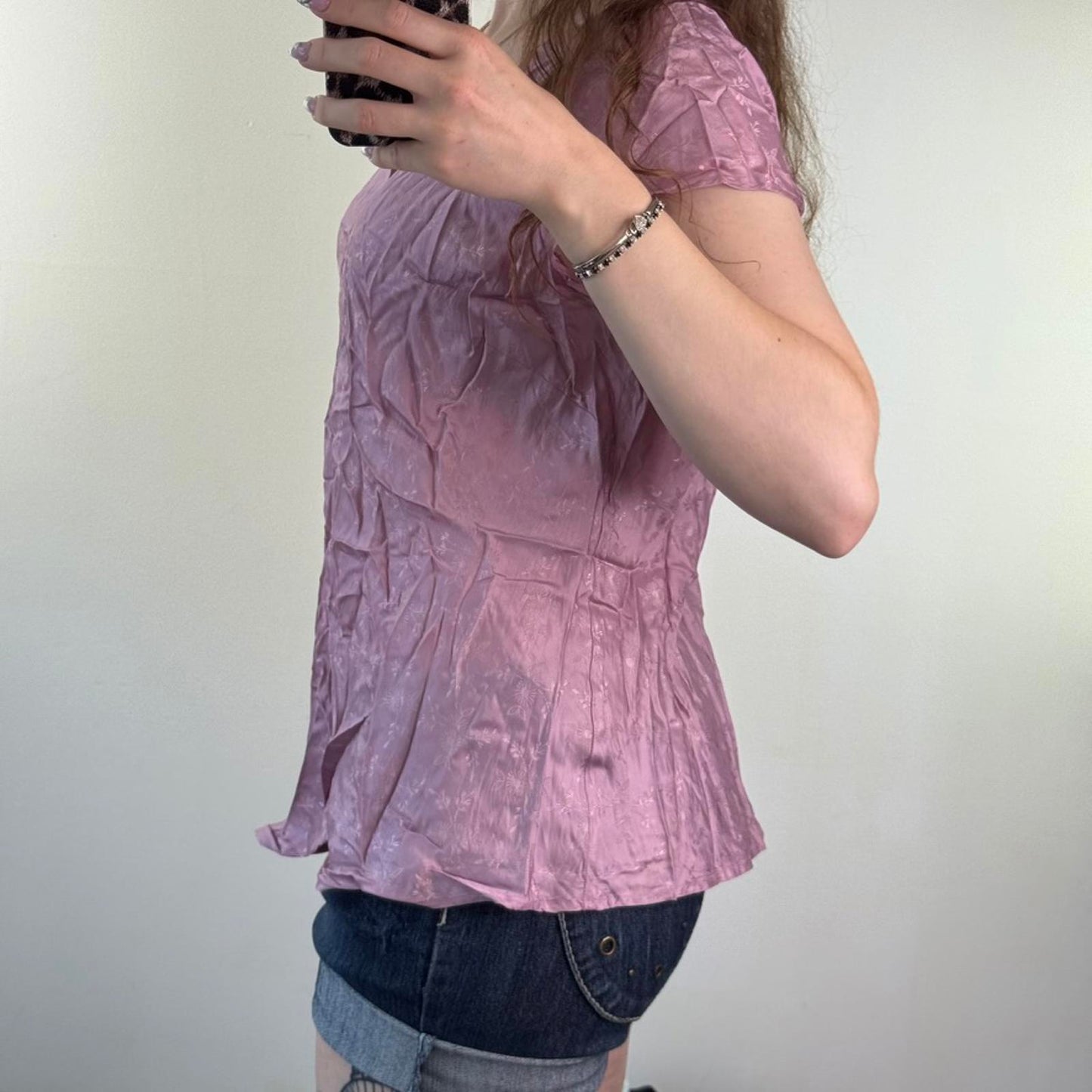 Y2K vintage floral side bow blouse short sleeve top v neck pattern
