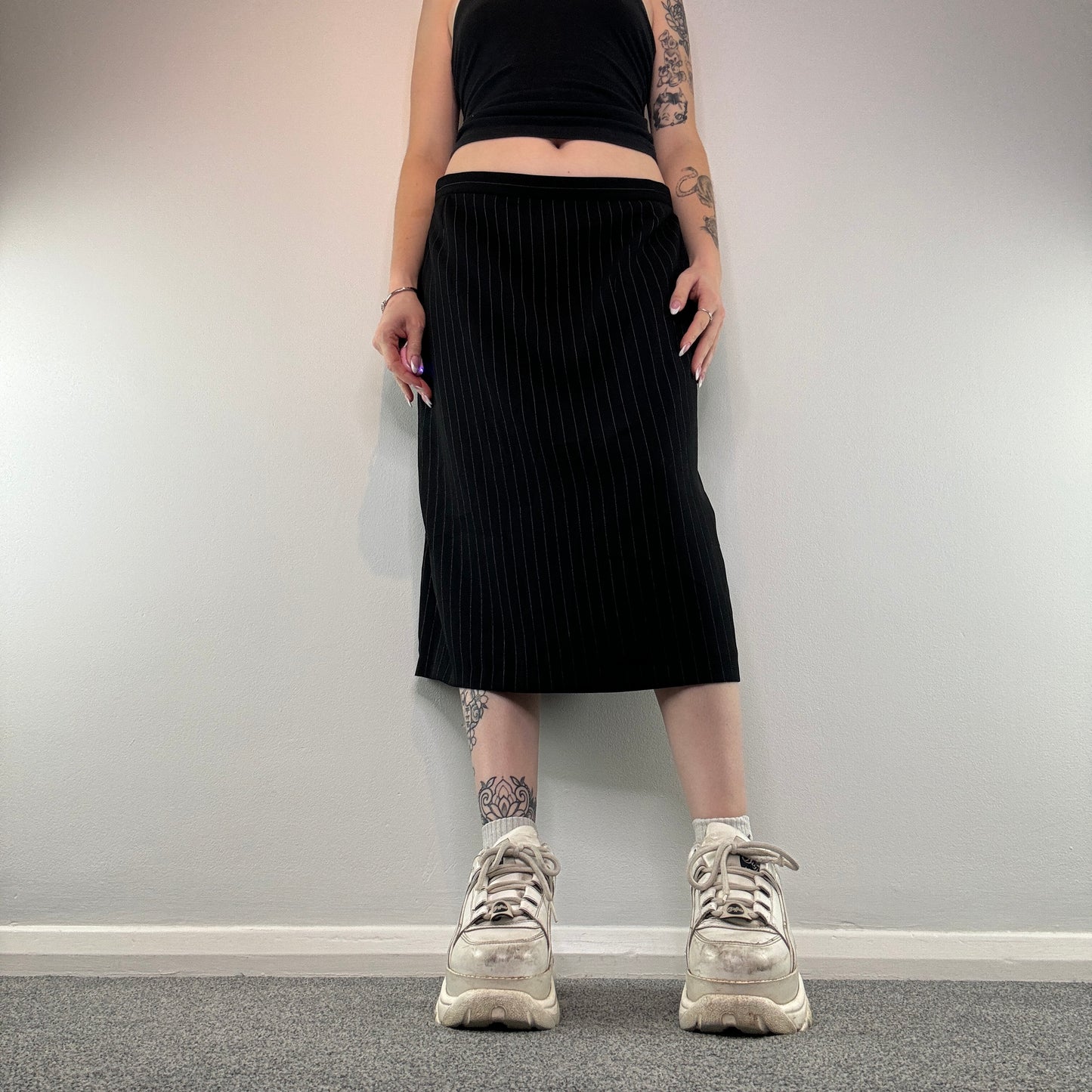 Y2K pinstripe midi skirt