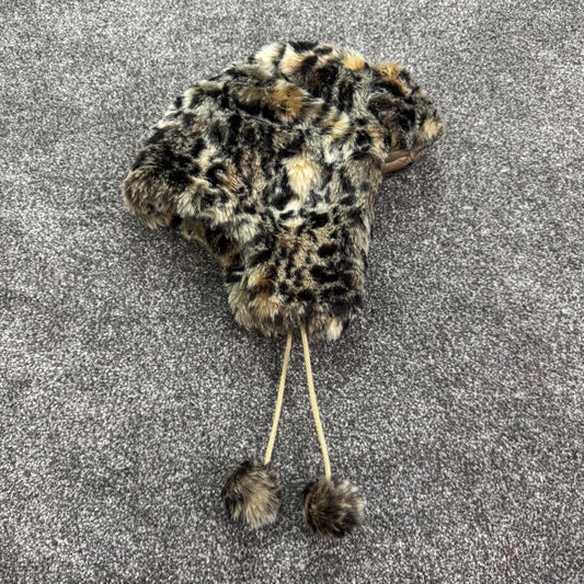 Y2K faux fur leopard print trapper hat pom poms