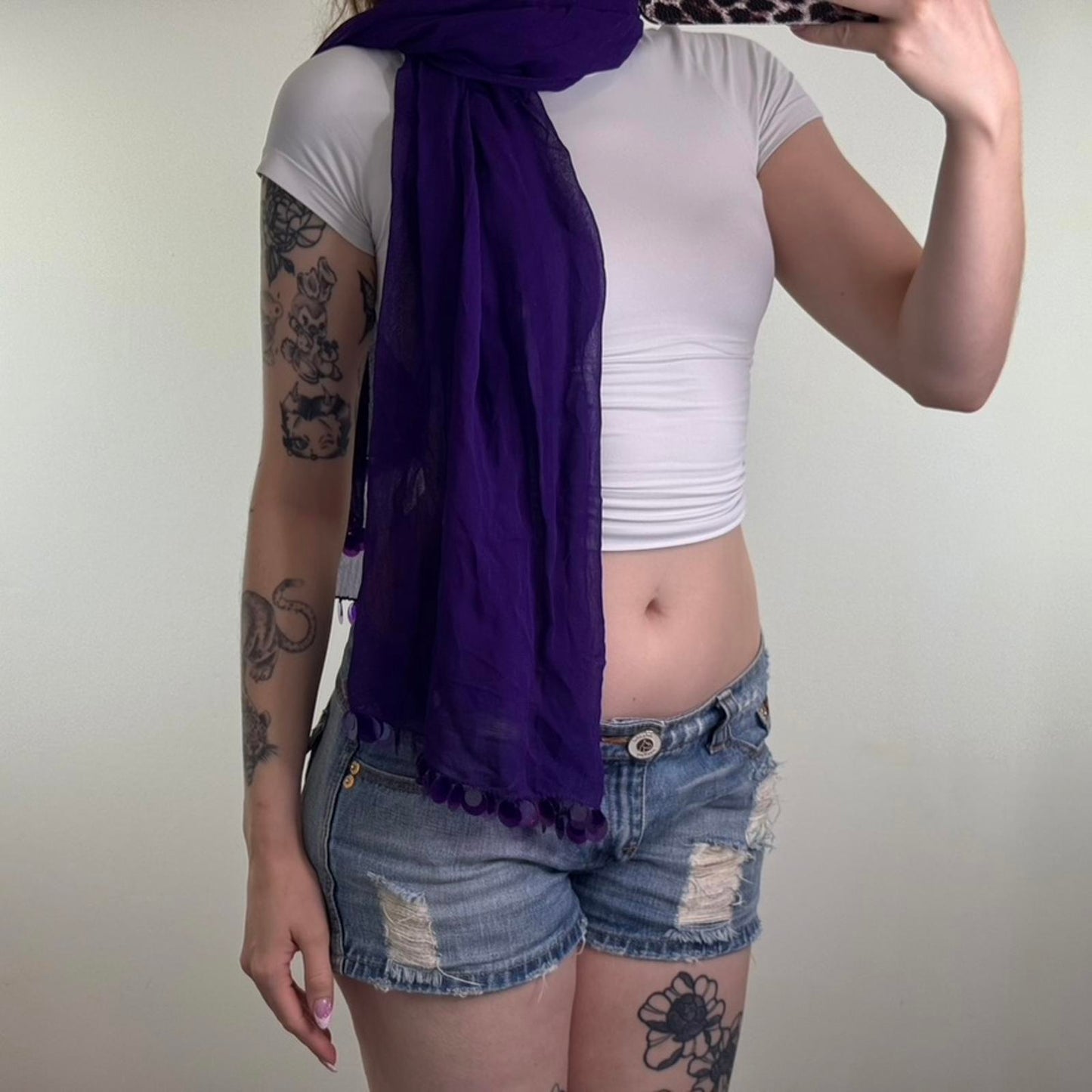 Y2K vintage sheer large scarf beaded sequin trim lightweight purple