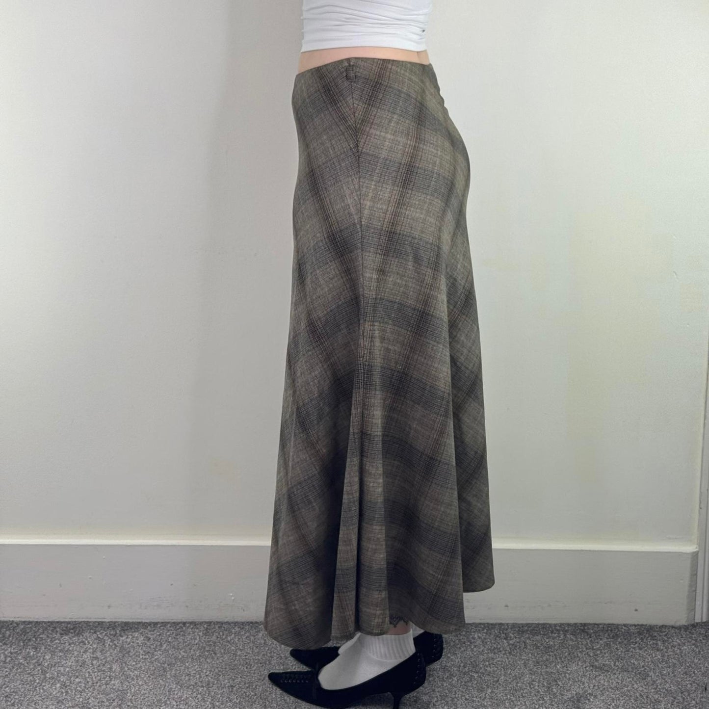 Y2K vintage tartan maxi skirt check print a line full length long
