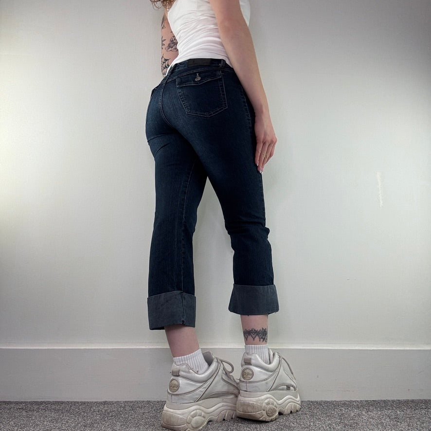 Y2K vintage dark faded stretchy denim cropped jeans