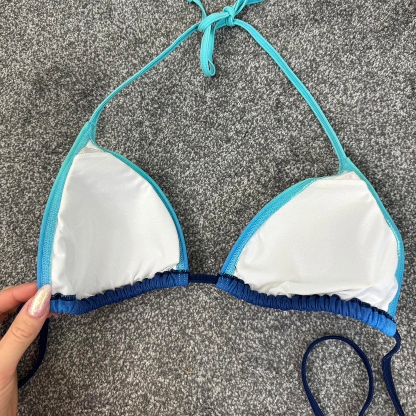 Y2K vintage ombre halter neck bikini top blue padded bust