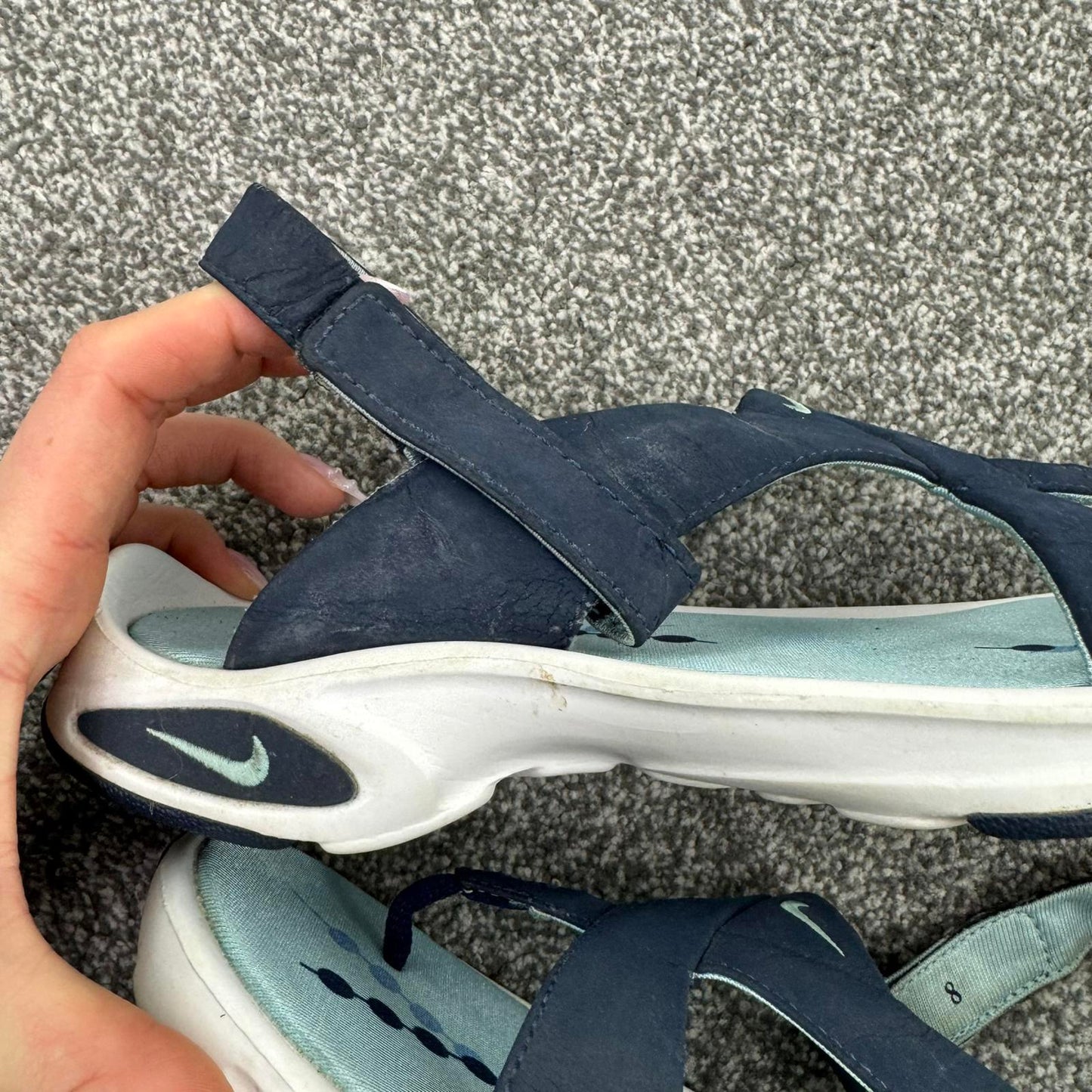 Y2K vintage Nike ACG sandals strap thong baby dark blue white sporty