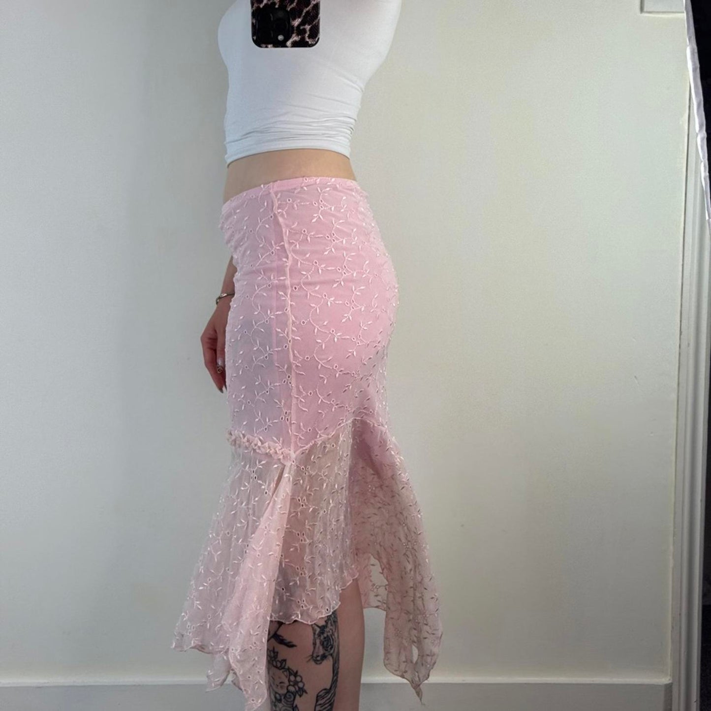 Y2K vintage asymetrical fairy ruffle maxi skirt bow coquette romantic fitted