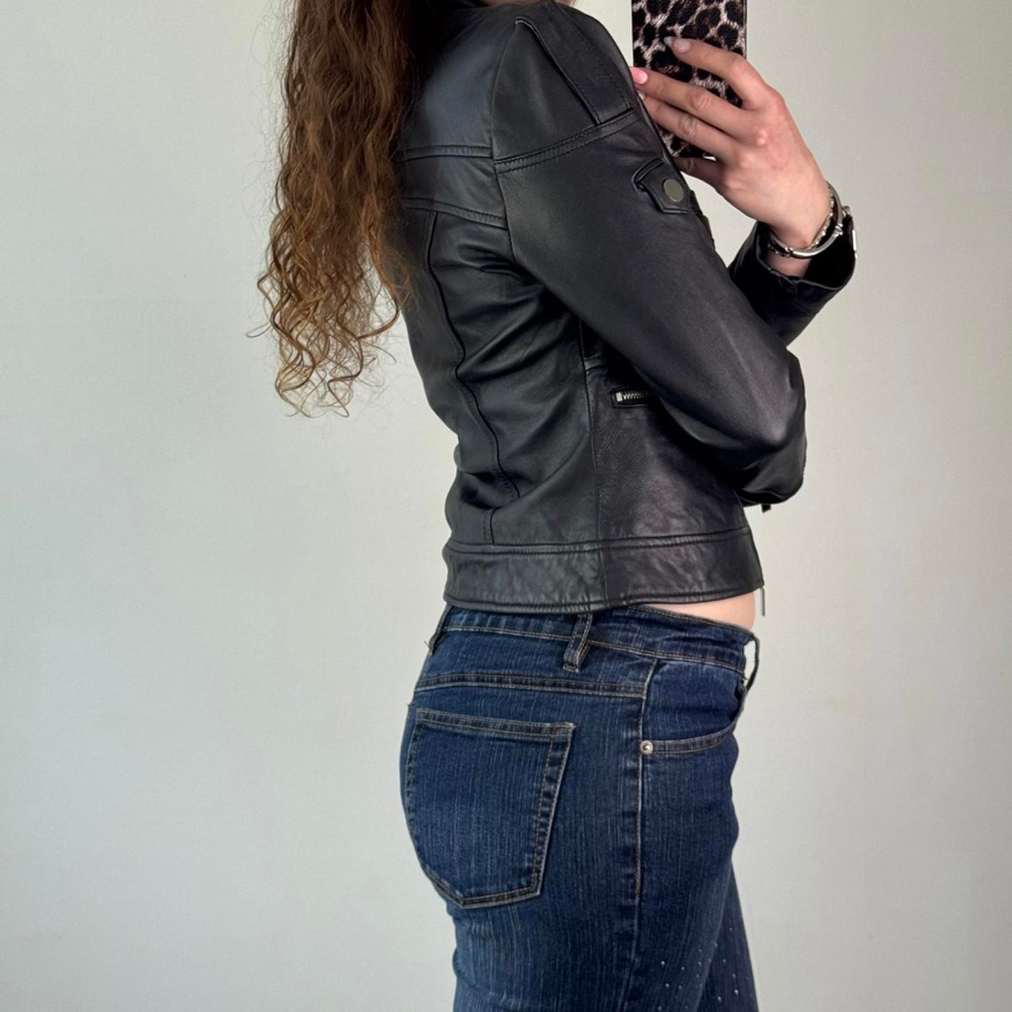 Y2K vintage Bebe faux leather biker zip up jacket fitted short length crop