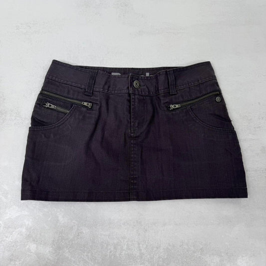 Y2K vintage Bench low rise mini skirt stretchy denim dark grey zips utility