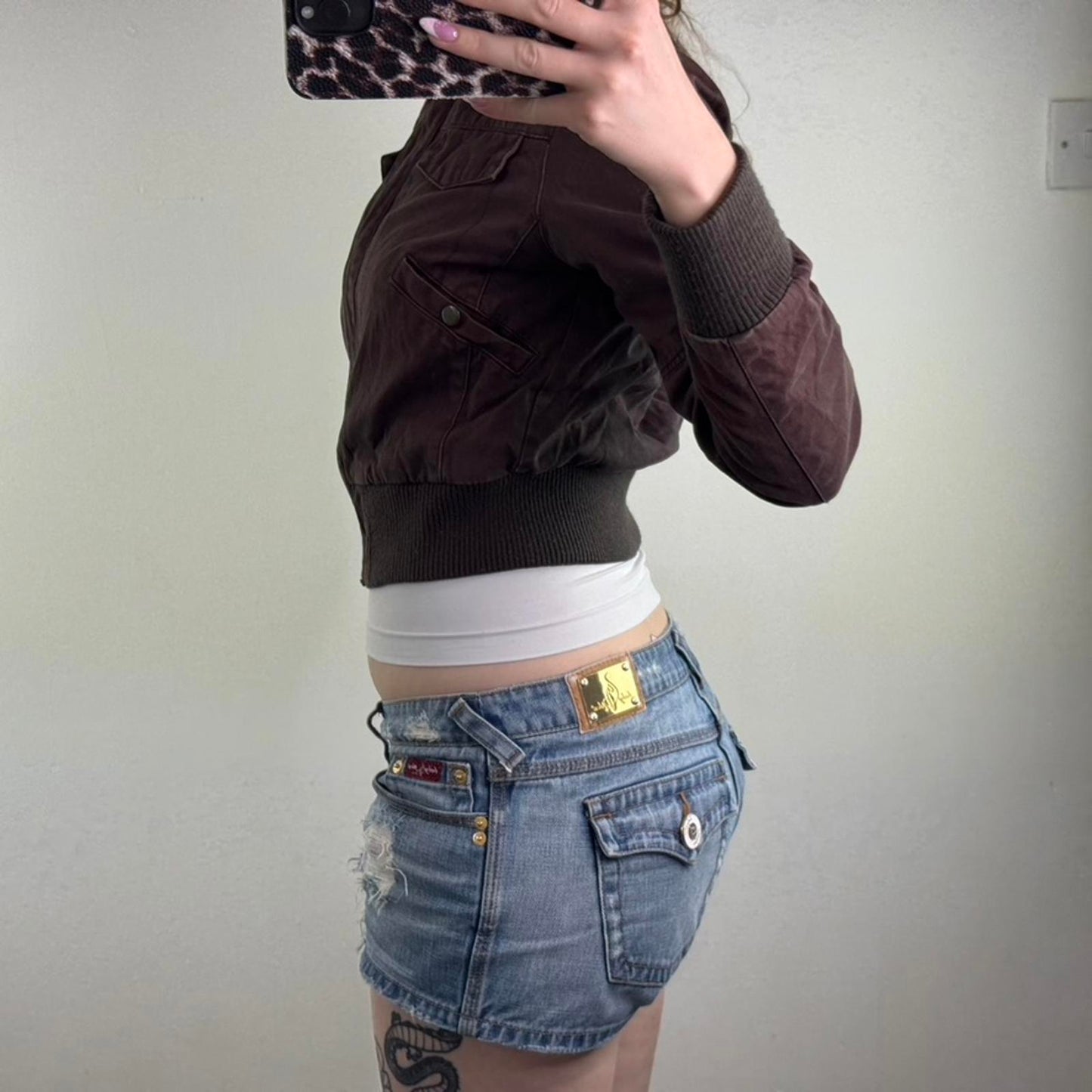 Y2K vintage zip up bomber jacket short length slight crop high roll neck crop