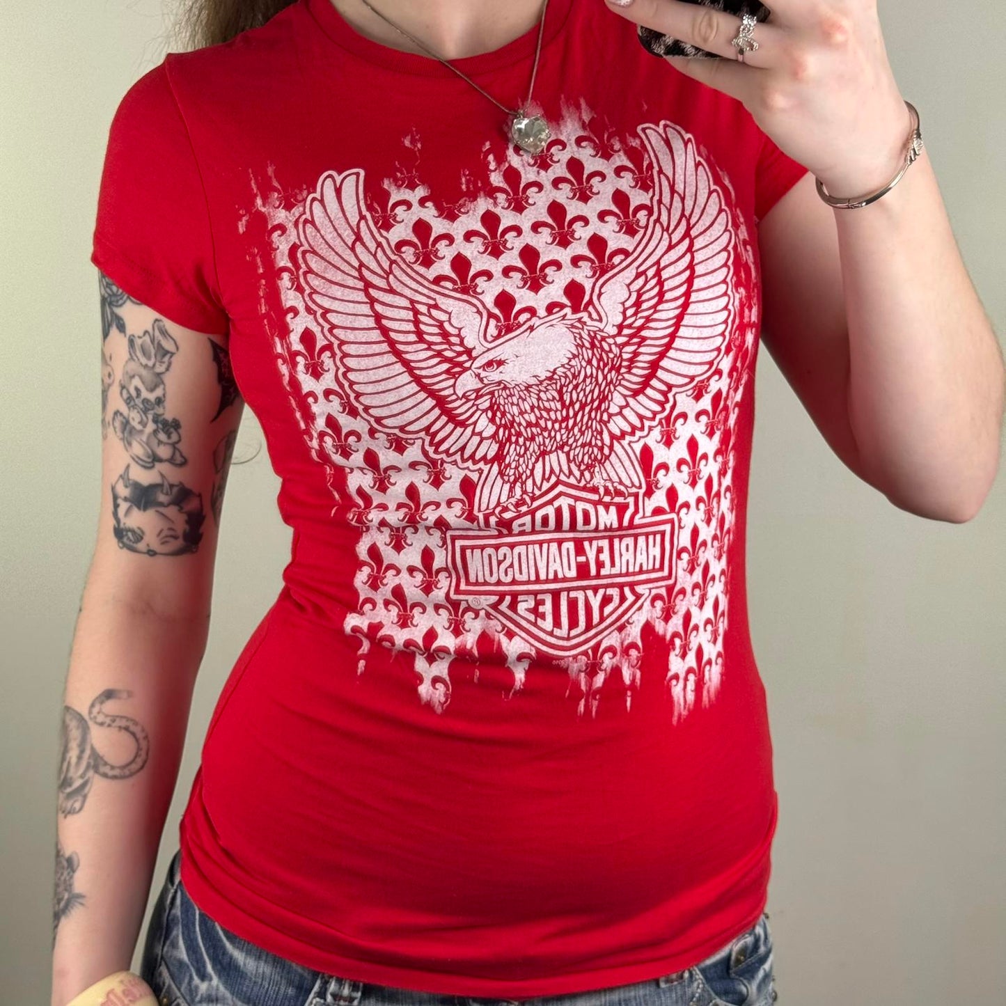 Y2K vintage Harley Davidson t-shirt short sleeve top eagle fleur de lis graphic
