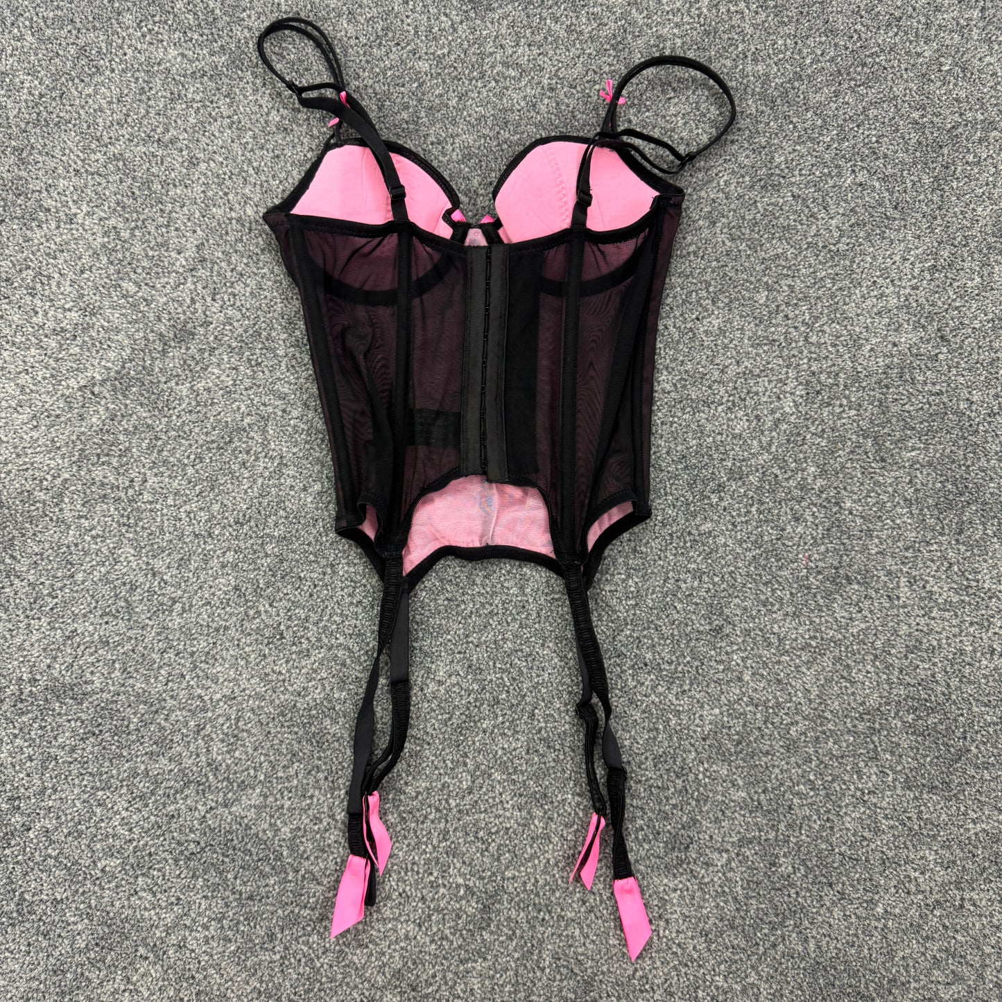 Y2K mesh ruched pink black bow corset