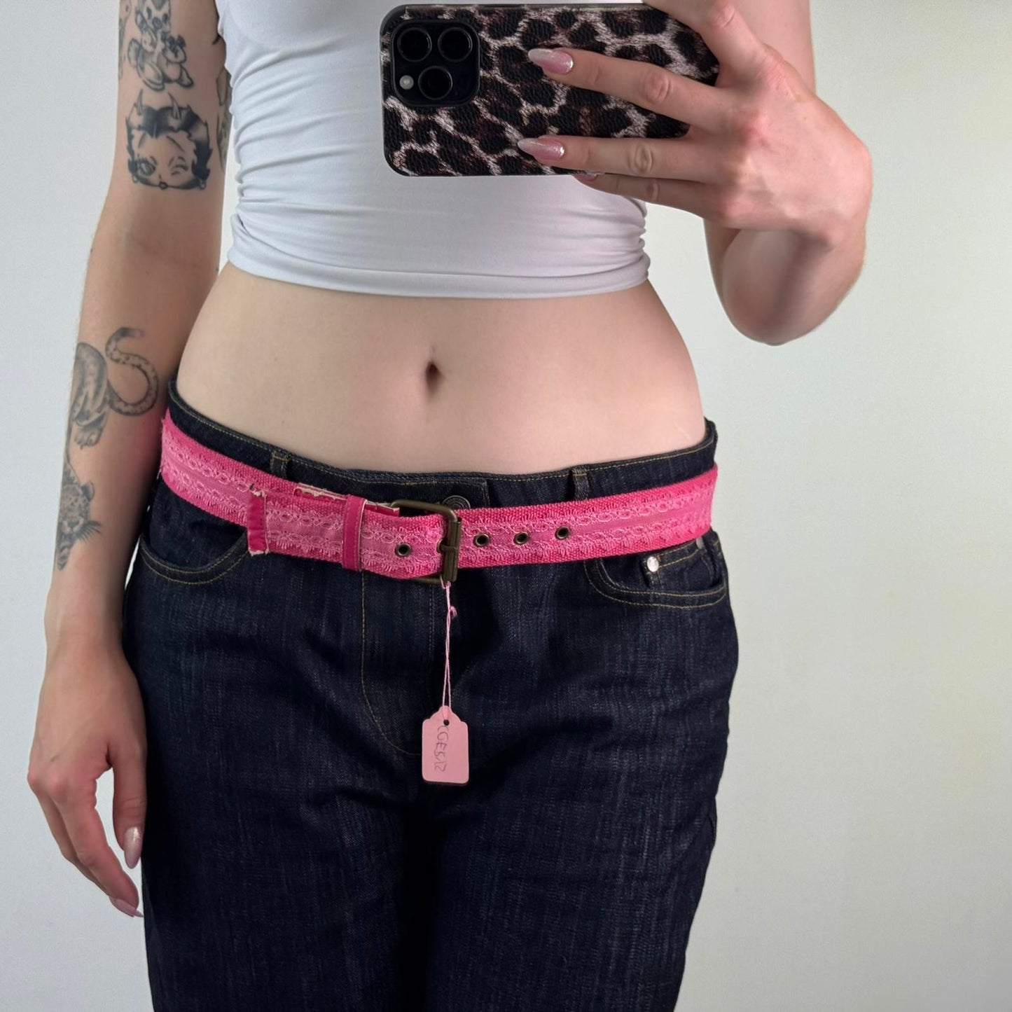 Y2K vintage canvas lace grommet hot pink belt