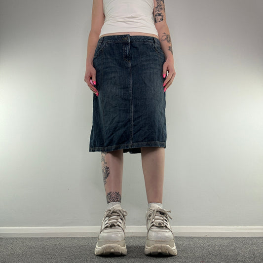 Y2K cargo buckle denim midi skirt